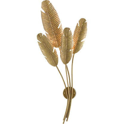 Tropical Wall Sconce by Currey and Company in vintage brass. Made from brass in a transitional style.