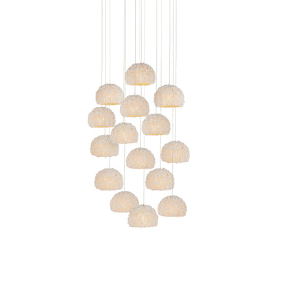 Virtu 15-Light Round Multi-Drop Pendant by Currey and Company in natural, silver. Made from clamrose shell, metal, composite in a modern style.