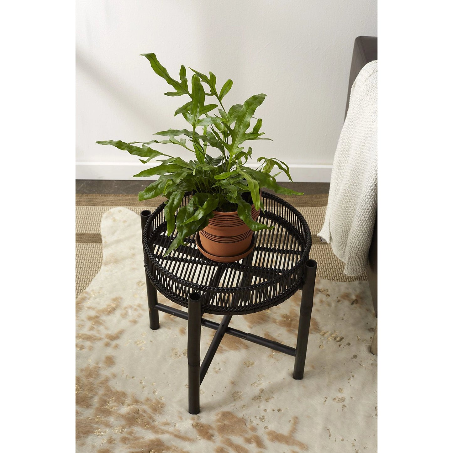003 SI-2085166 | Lifestyle | Nash Stand by Accent Decor in black. Made from natural fibers in a cottage & farmhouse style.