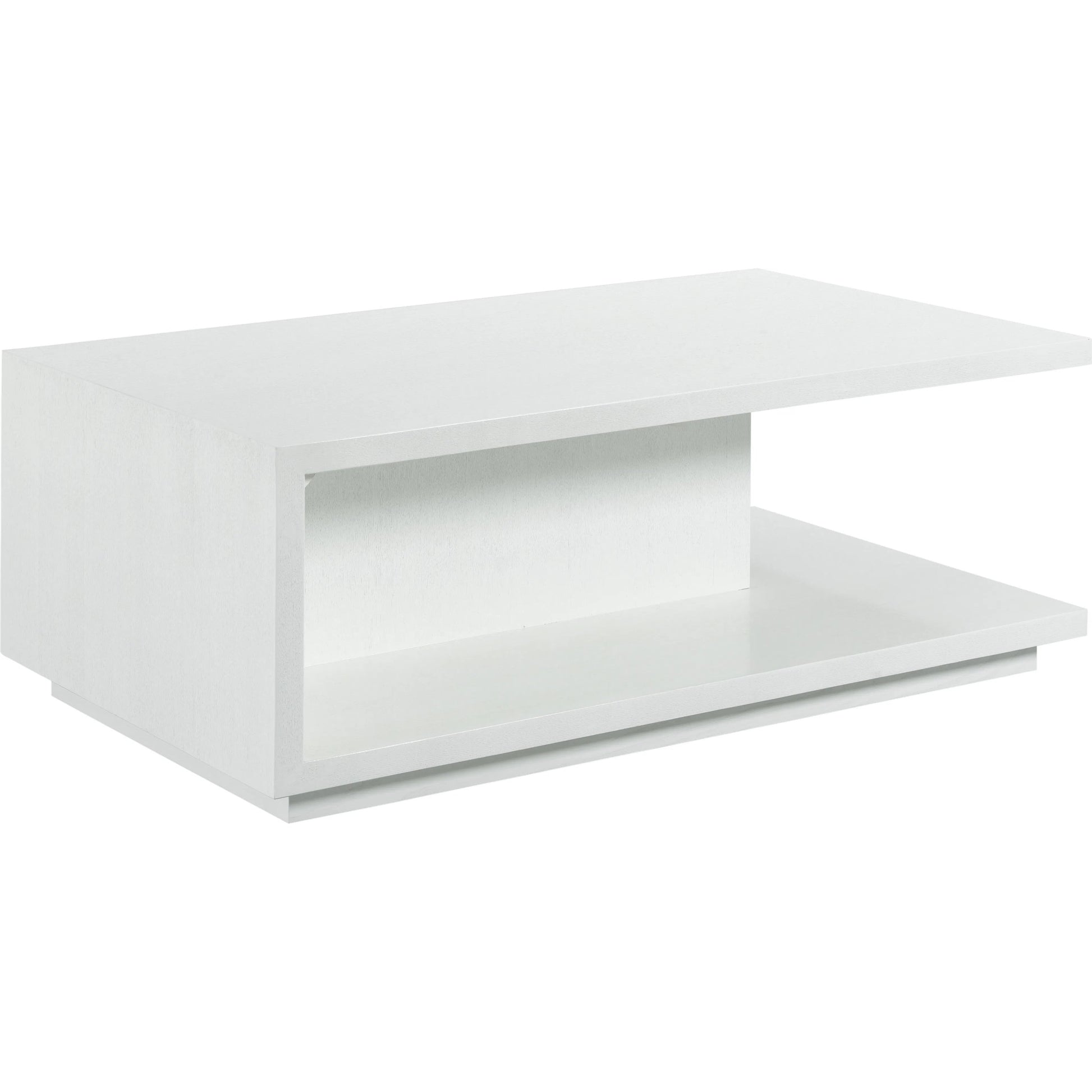 Libby Langdon Dune Rectangular Cocktail Table by Fairfield Chair in white and white lacquer. Made from quartered ash solids, veneers in a unique style.