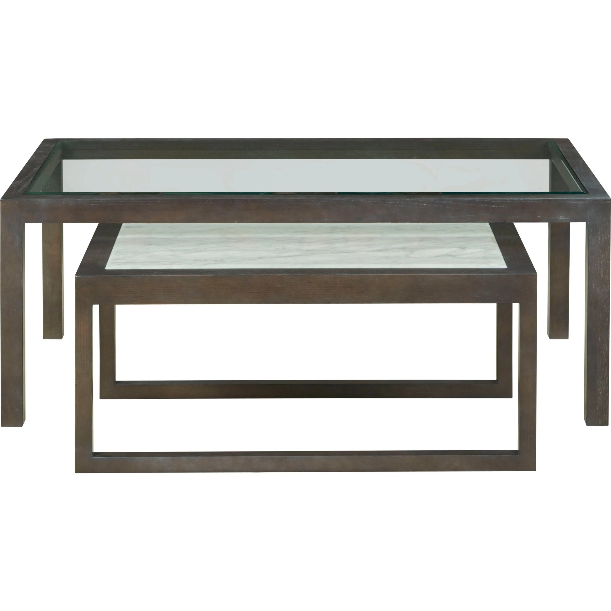 Libby Langdon Gansett Nesting Cocktail Table(s) by Fairfield Chair in brown and dark sable. Made from ash solids in a unique style.