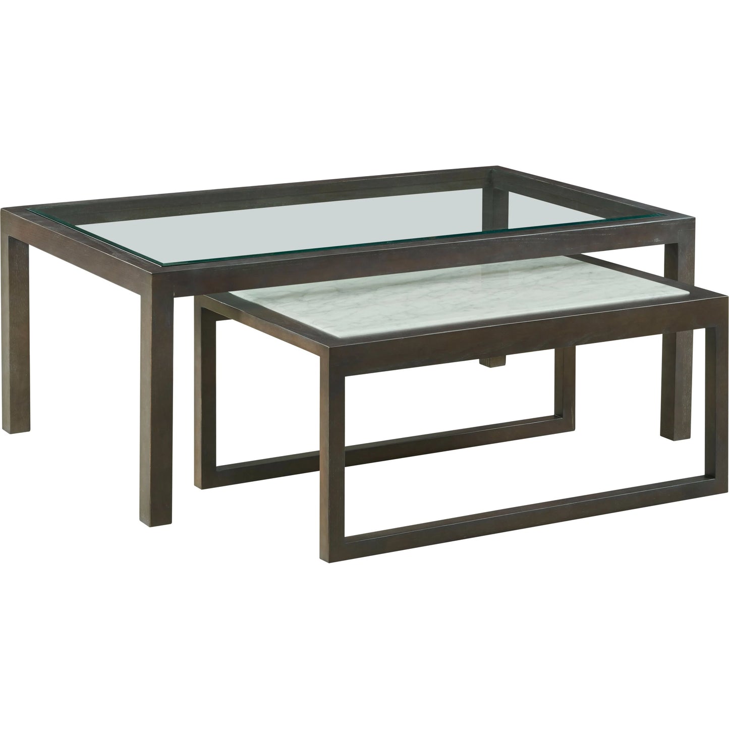 000 SI-2635749 | Primary Silo | Libby Langdon Gansett Nesting Cocktail Table(s) by Fairfield Chair in brown and dark sable. Made from ash solids in a unique style.