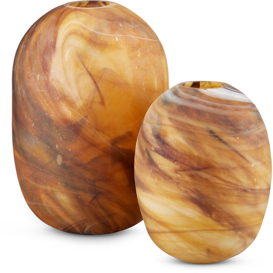 Desert Storm Vase Set by Currey and Company in dark amber swirl. Made from glass in a modern style.