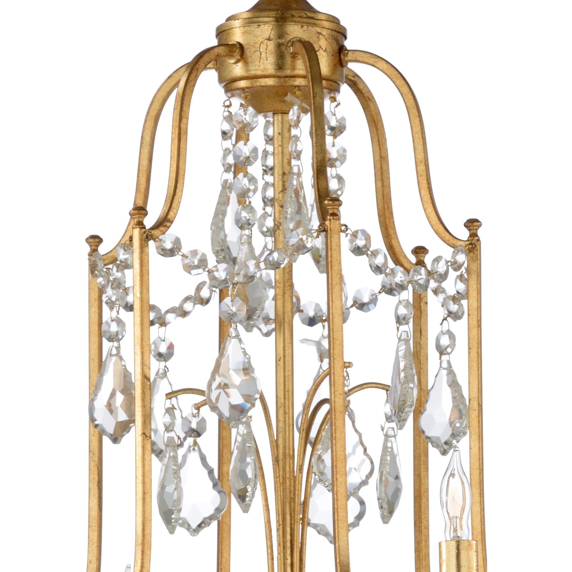 Buckhead Chandelier by Wildwood in antique gold leaf, clear. Made from iron in a traditional style.