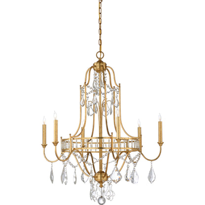 Buckhead Chandelier by Wildwood in antique gold leaf, clear. Made from iron in a traditional style.