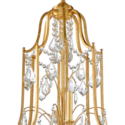 Buckhead Chandelier by Wildwood in antique gold leaf, clear. Made from iron in a traditional style.