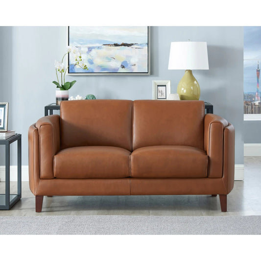 Maui Loveseat by Hydeline in nutmeg brown. Made from leather in a transitional style.