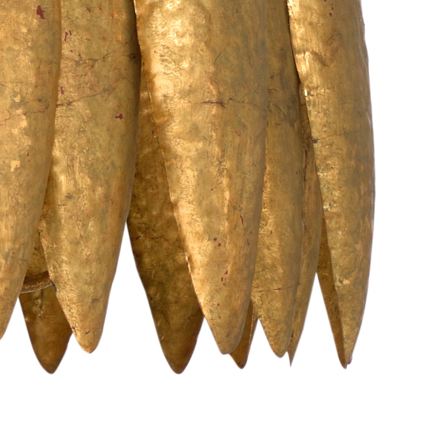 002 SR-386318 | Closeup | Ryland Chandelier by Wildwood in antique gold leaf. Made from iron in a modern style.