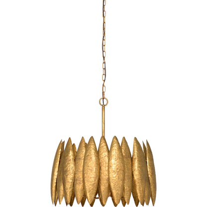 Ryland Chandelier by Wildwood in antique gold leaf. Made from iron in a modern style.