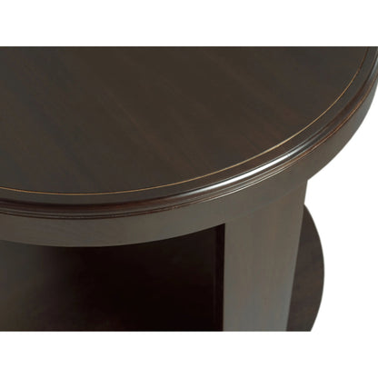 Libby Langdon Oakleigh End Table by Fairfield Chair in brown and dark sable. Made from birch solids, walnut veneers in a unique style.