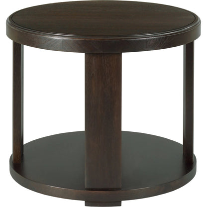 Libby Langdon Oakleigh End Table by Fairfield Chair in brown and dark sable. Made from birch solids, walnut veneers in a unique style.