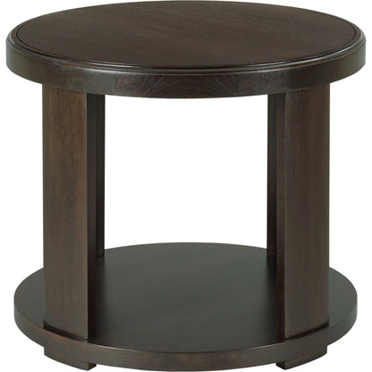 Libby Langdon Oakleigh End Table by Fairfield Chair in brown and dark sable. Made from birch solids, walnut veneers in a unique style.