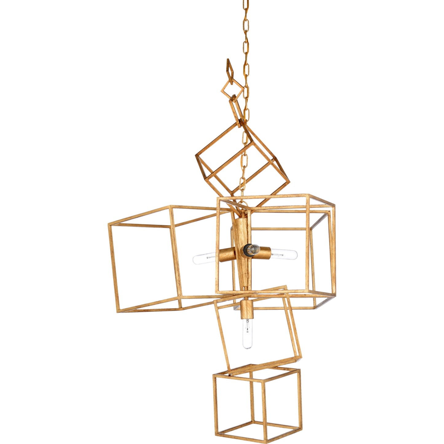 001 SR-385166 | Primary Silo | Cubist Chandelier by Wildwood in antique gold leaf. Made from iron in a modern style.