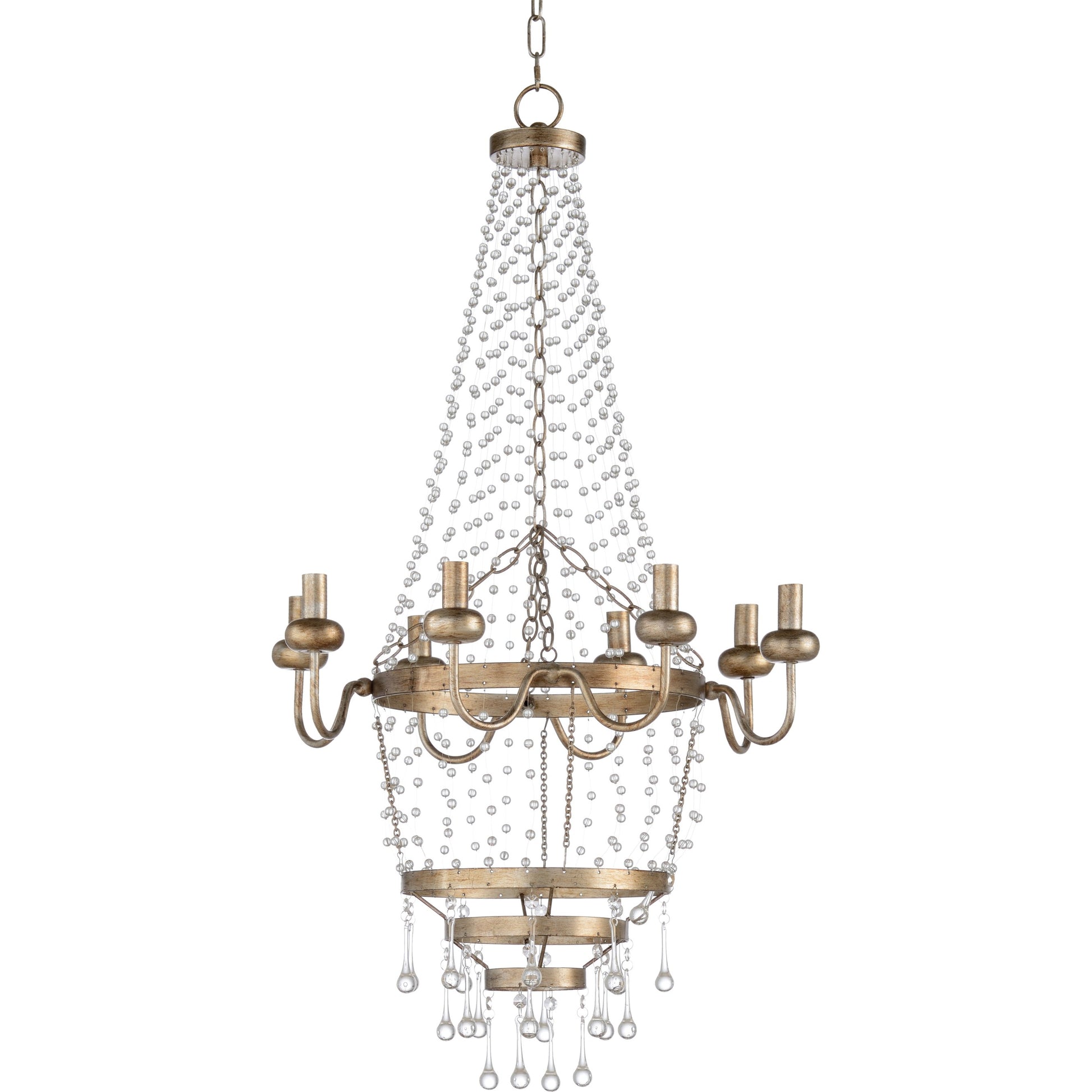 Ansley Chandelier by Wildwood in antique silver leaf, clear. Made from iron, crystal in a transitional style.