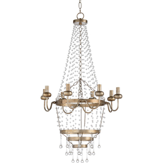 Ansley Chandelier by Wildwood in antique silver leaf, clear. Made from iron, crystal in a transitional style.
