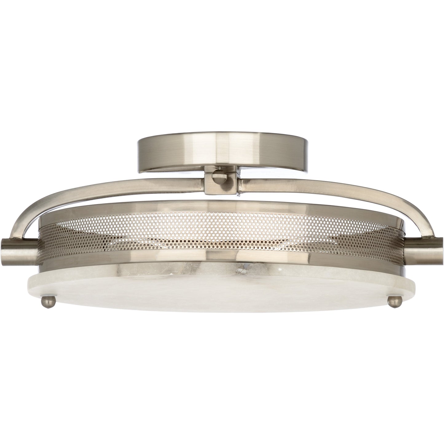 001 SR-386021 | Primary Silo | Moon Flush Mount by Wildwood in natural white, brushed nickel. Made from alabaster in a modern style.