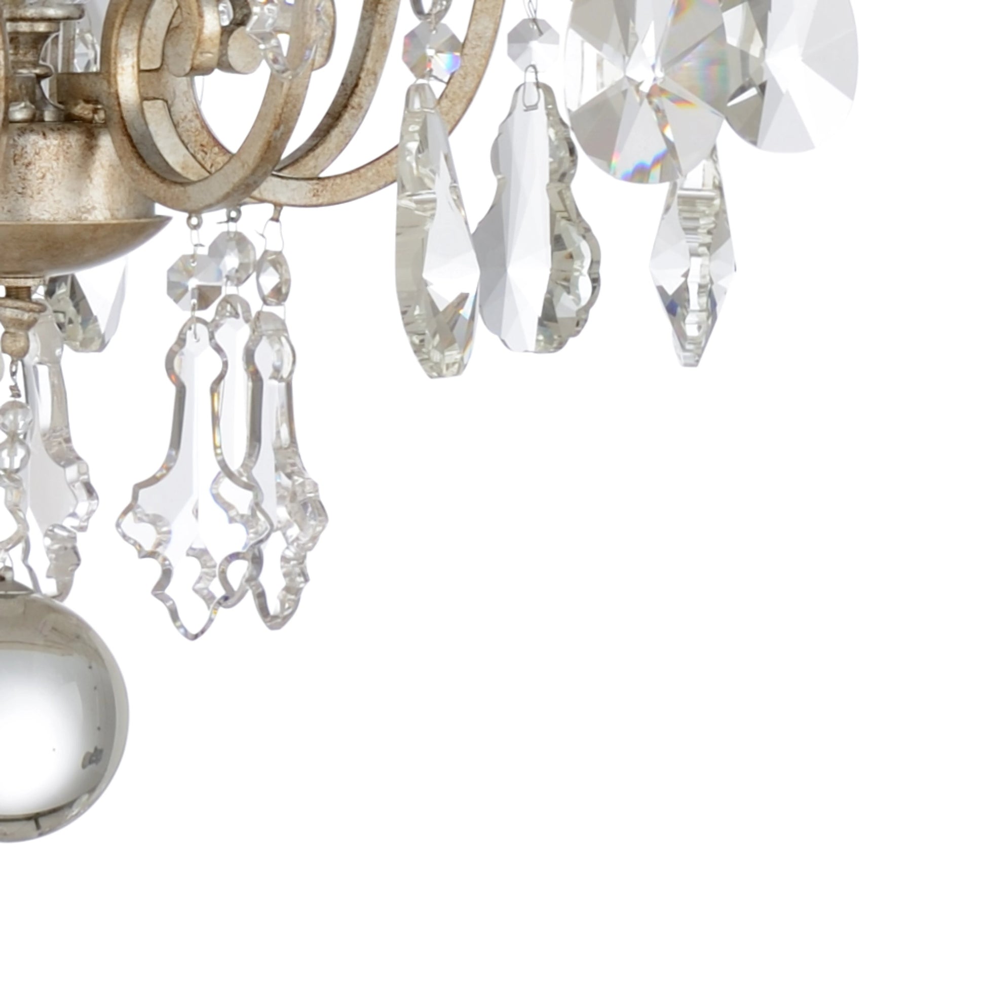 Versailles Chandelier by Wildwood in antique silver leaf, clear. Made from iron, crystal in a traditional style.