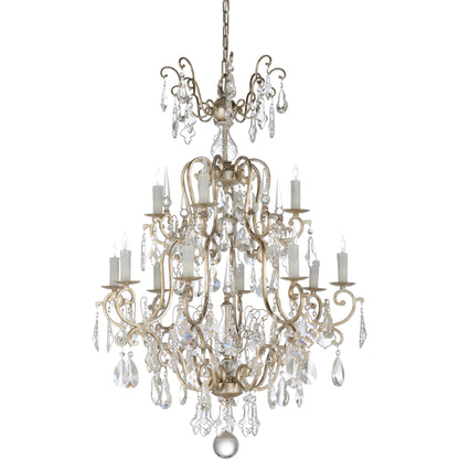 Versailles Chandelier by Wildwood in antique silver leaf, clear. Made from iron, crystal in a traditional style.