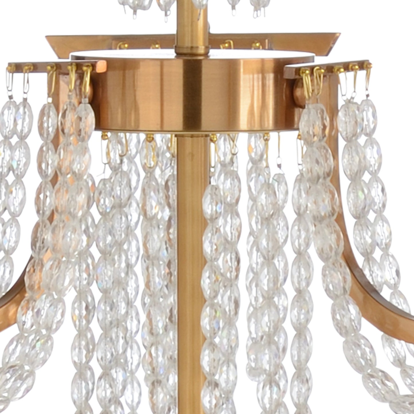 002 SR-385895 | Closeup | Mackie Chandelier by Wildwood in antique brass, clear. Made from iron, crystal in a traditional style.