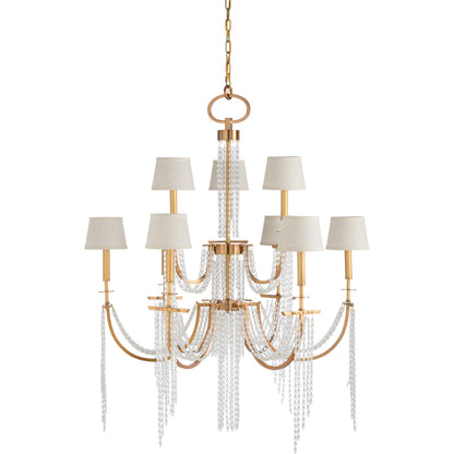 Mackie Chandelier by Wildwood in antique brass, clear. Made from iron, crystal in a traditional style.