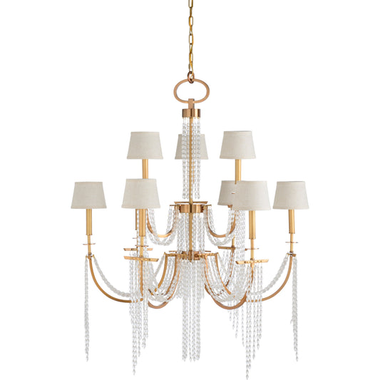 Mackie Chandelier by Wildwood in gold, white. Made from iron, crystal in a traditional style.