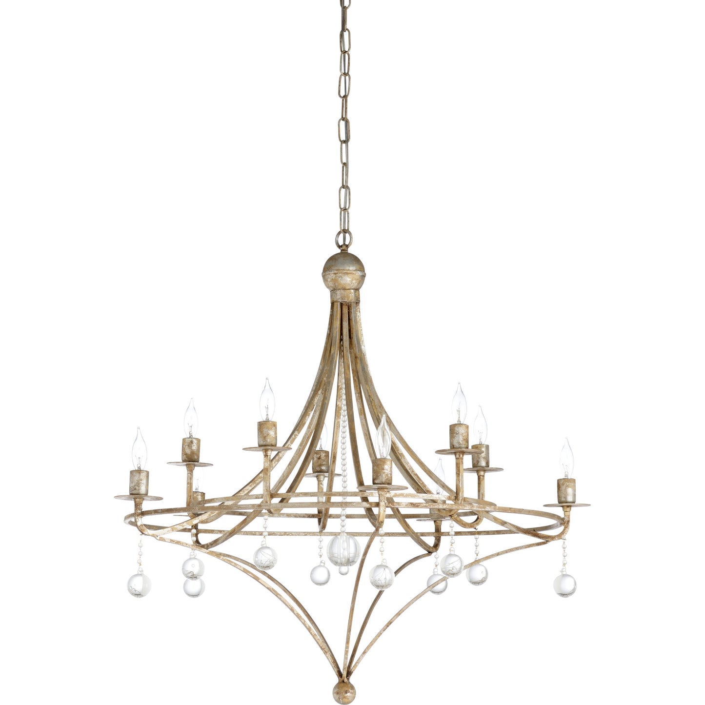 001 SR-385931 | Primary Silo | Martha Chandelier by Wildwood in aged silver leaf, clear. Made from iron, crystal in a transitional style.
