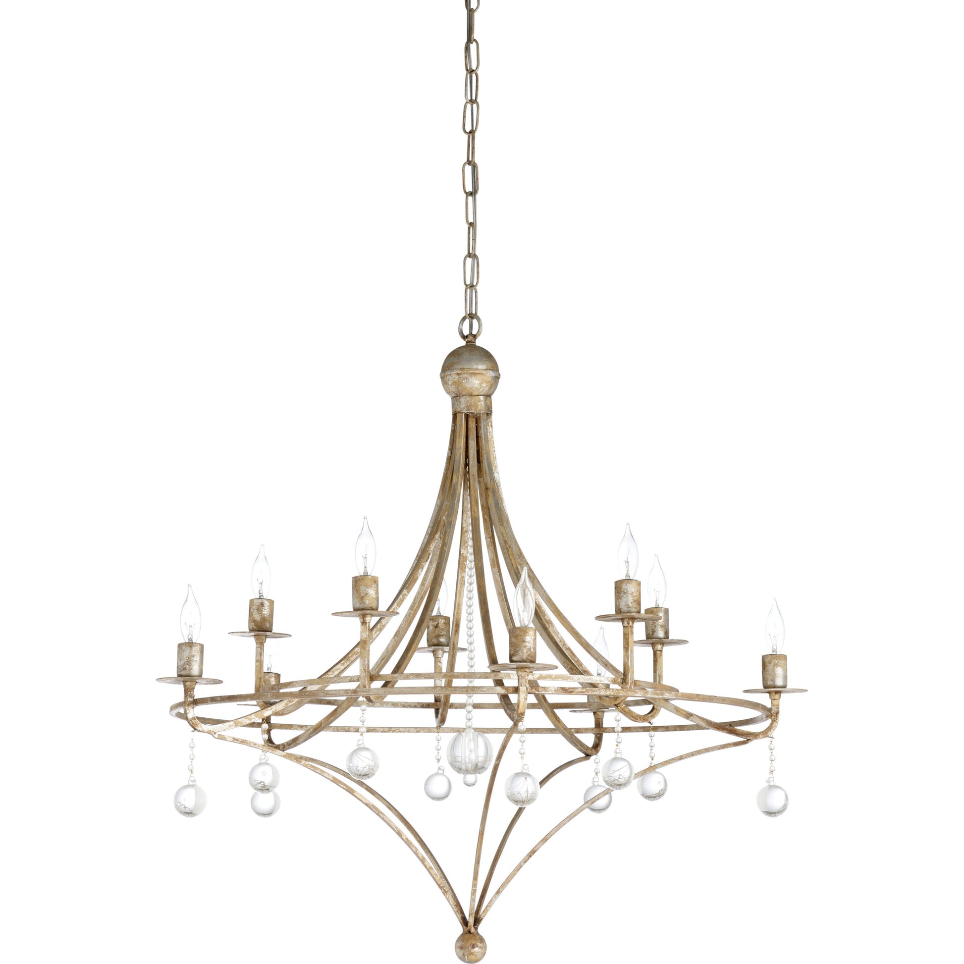 Martha Chandelier by Wildwood in aged silver leaf, clear. Made from iron, crystal in a transitional style.