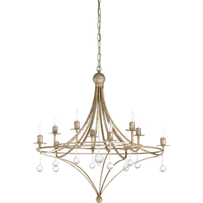 Martha Chandelier by Wildwood in aged silver leaf, clear. Made from iron, crystal in a transitional style.