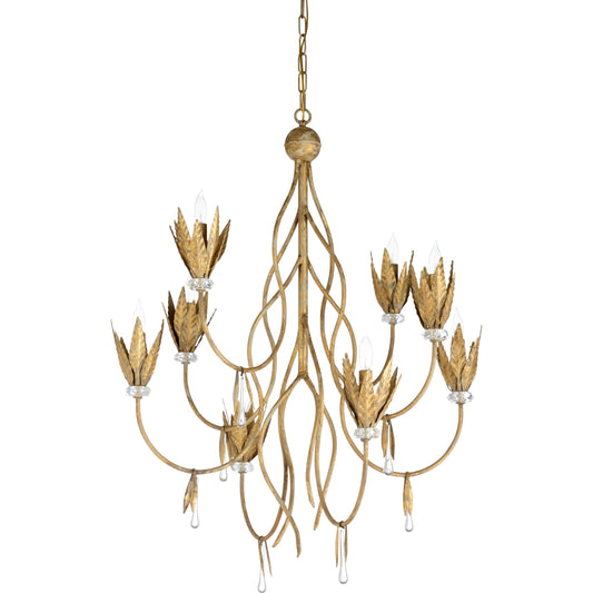 Phoebe Chandelier by Wildwood in gold. Made from iron, crystal in a transitional style.