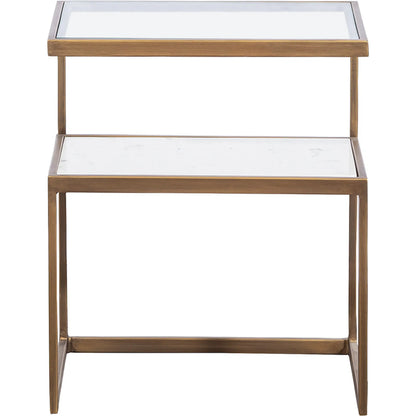 Libby Langdon Jayden Drink Table by Fairfield Chair in gold and champagne. Made from metal, carrara marble in a unique style.