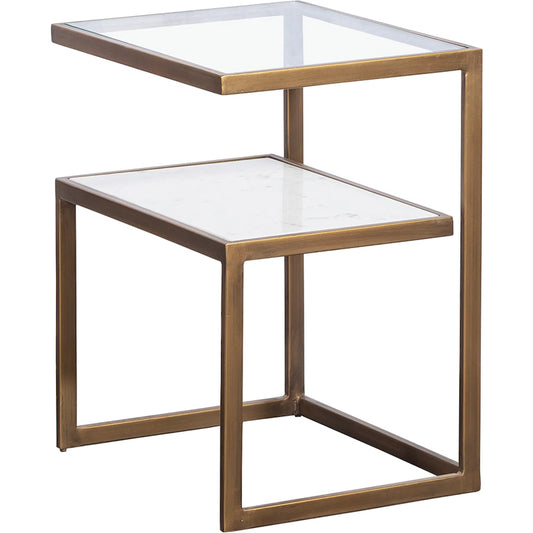 Libby Langdon Jayden Drink Table by Fairfield Chair in gold and champagne. Made from metal, carrara marble in a unique style.