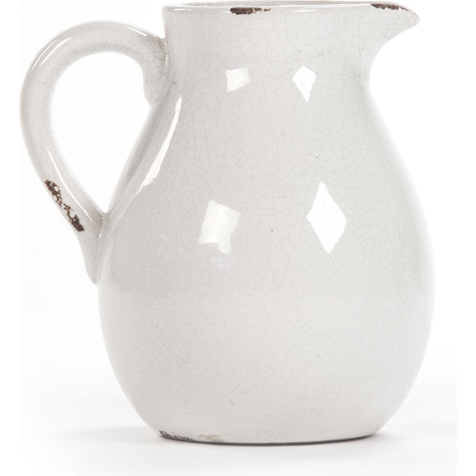 Distressed Crackle Pitcher by Zentique in distressed crackle white and ceramic. Made from ceramic in a cottage & farmhouse style.