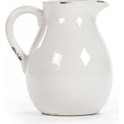 Distressed Crackle Pitcher by Zentique in distressed crackle white and ceramic. Made from ceramic in a cottage & farmhouse style.