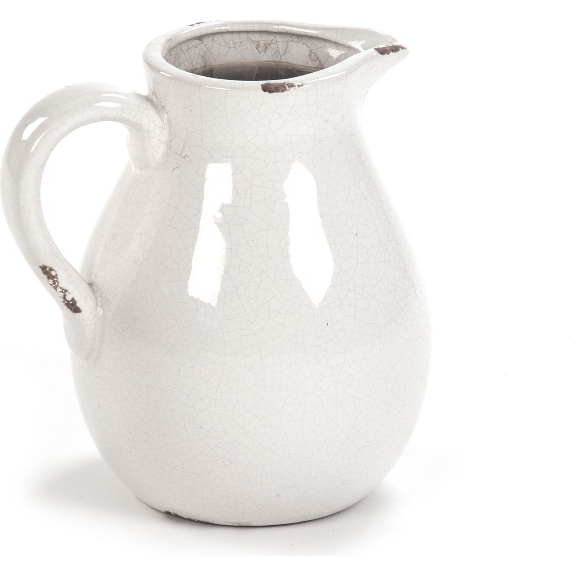 Distressed Crackle Pitcher by Zentique in distressed crackle white and ceramic. Made from ceramic in a cottage & farmhouse style.
