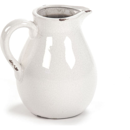 Distressed Crackle Pitcher by Zentique in distressed crackle white and ceramic. Made from ceramic in a cottage & farmhouse style.