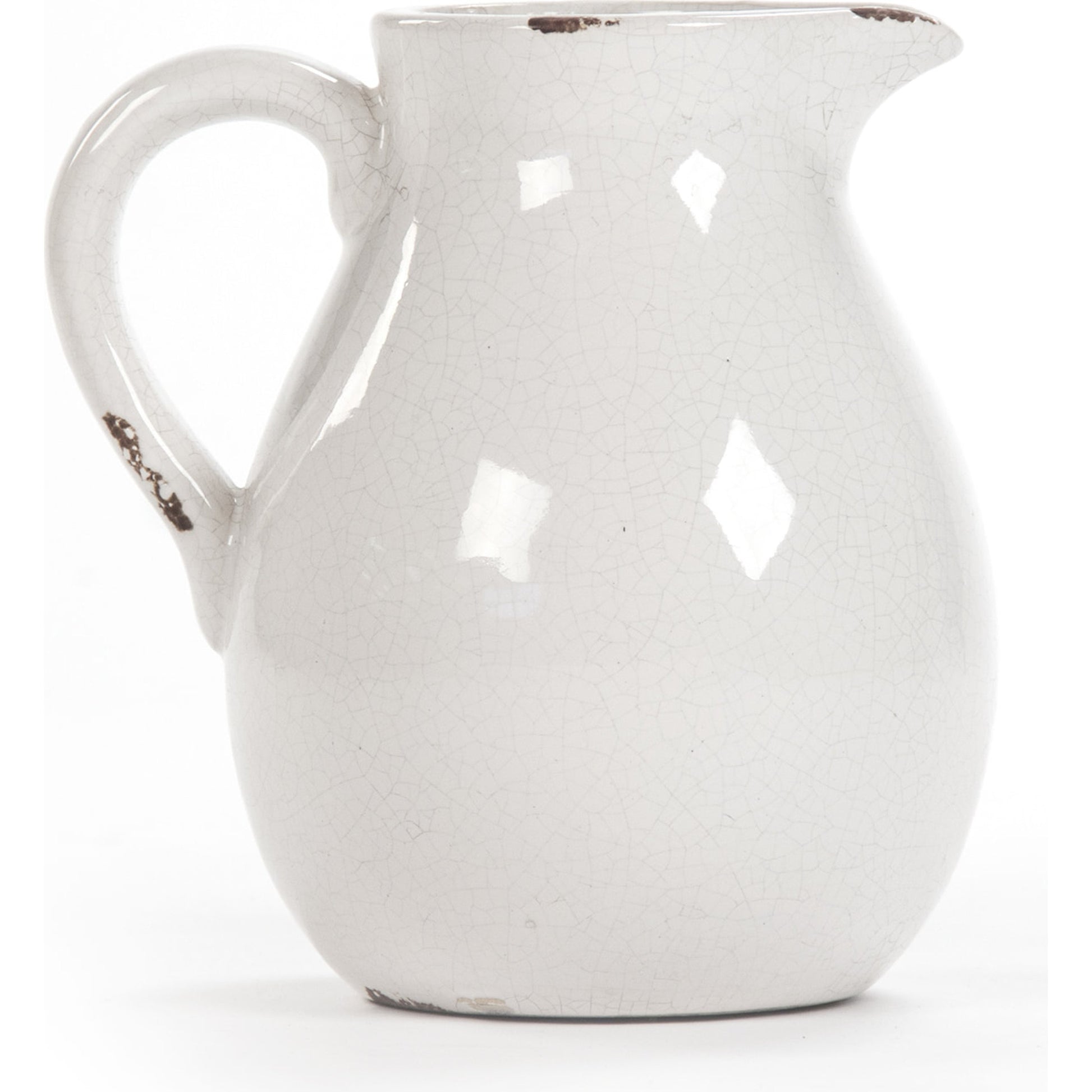 Distressed Crackle Pitcher by Zentique in distressed crackle white and ceramic. Made from ceramic in a cottage & farmhouse style.
