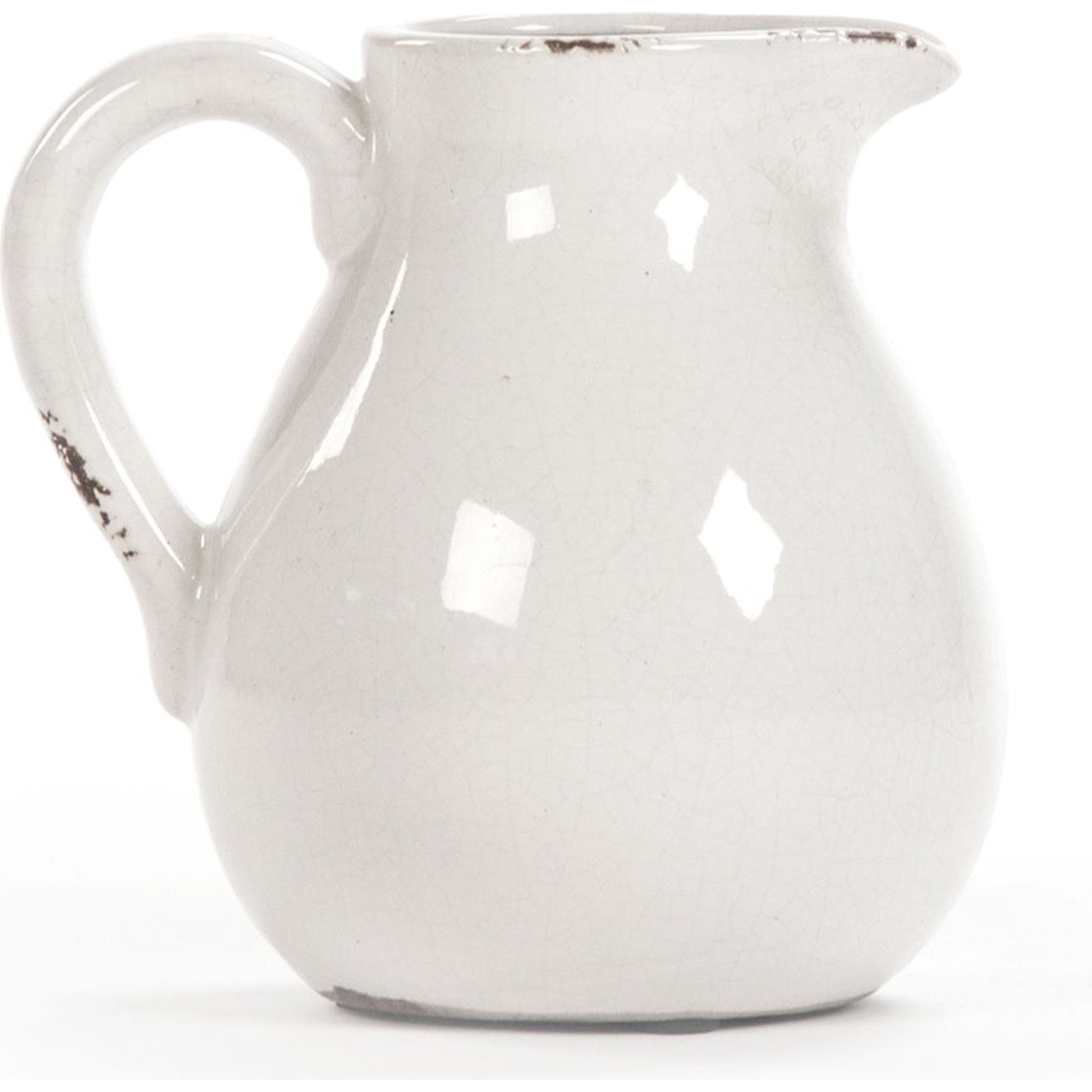 Distressed Crackle Pitcher by Zentique in distressed crackle white and ceramic. Made from ceramic in a cottage & farmhouse style.