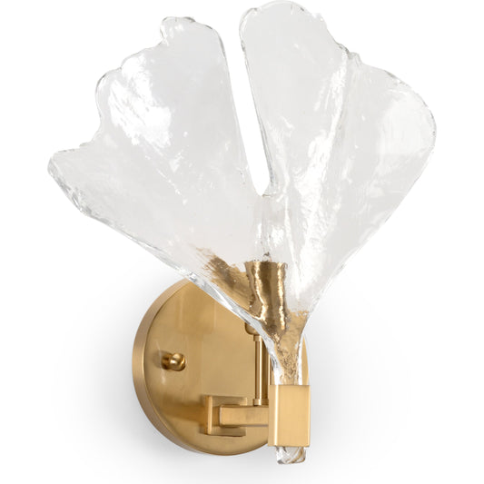Biloba Sconce by Wildwood in gold. Made from glass, iron in a coastal style.