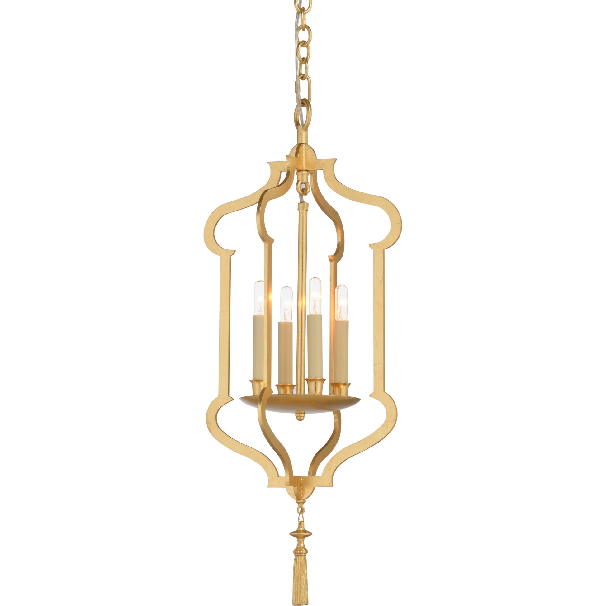 Odaslisque Lantern by Wildwood in gold leaf. Made from iron in a transitional style.