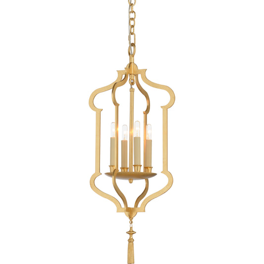 Odaslisque Lantern by Wildwood in gold. Made from iron in a transitional style.