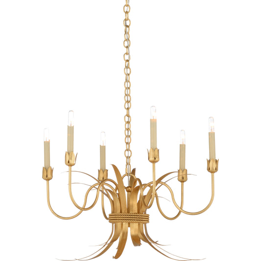 Mignon Chandelier by Wildwood in gold. Made from iron in a transitional style.