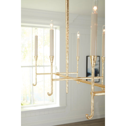 Diego Chandelier by Wildwood in hammered, gold leaf. Made from steel in a modern style.