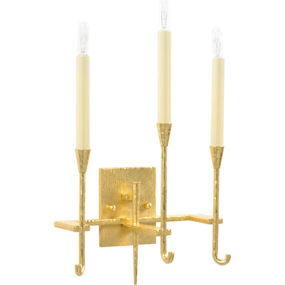 Diego Sconce by Wildwood in hammered, gold leaf. Made from steel in a modern style.