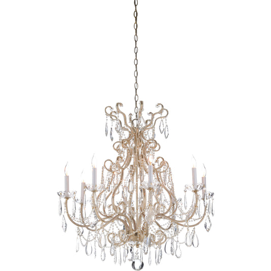 Shannon Chandelier by Wildwood in silver. Made from steel/crystal in a traditional style.