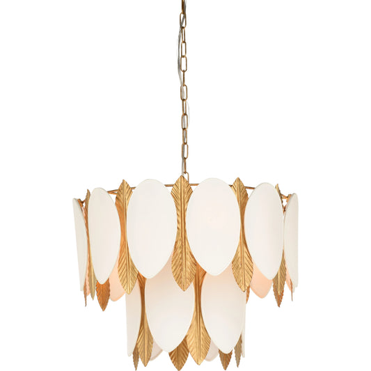 Frondeggiare Chandelier by Wildwood in antique brass/off white. Made from iron/fabric in a modern style.