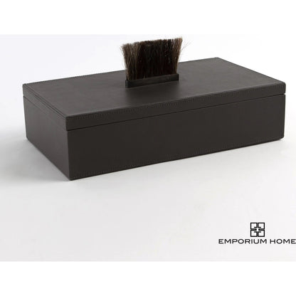 Harrington Box by Global Views. Made from mdf, brass, horse hair, leather cladding in a traditional style.
