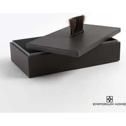 Harrington Box by Global Views. Made from mdf, brass, horse hair, leather cladding in a traditional style.
