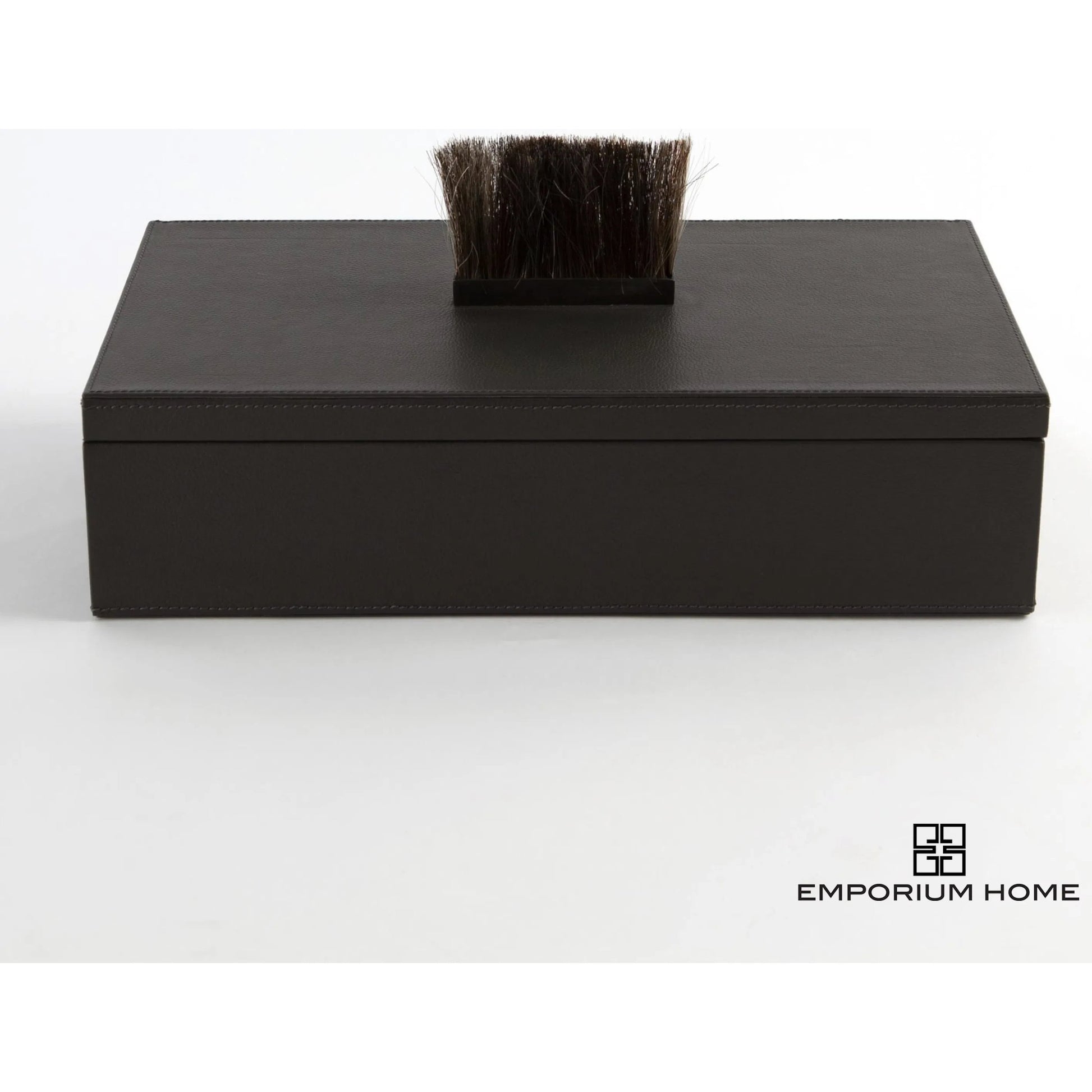 Harrington Box by Global Views. Made from mdf, brass, horse hair, leather cladding in a traditional style.