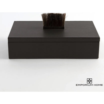 Harrington Box by Global Views. Made from mdf, brass, horse hair, leather cladding in a traditional style.