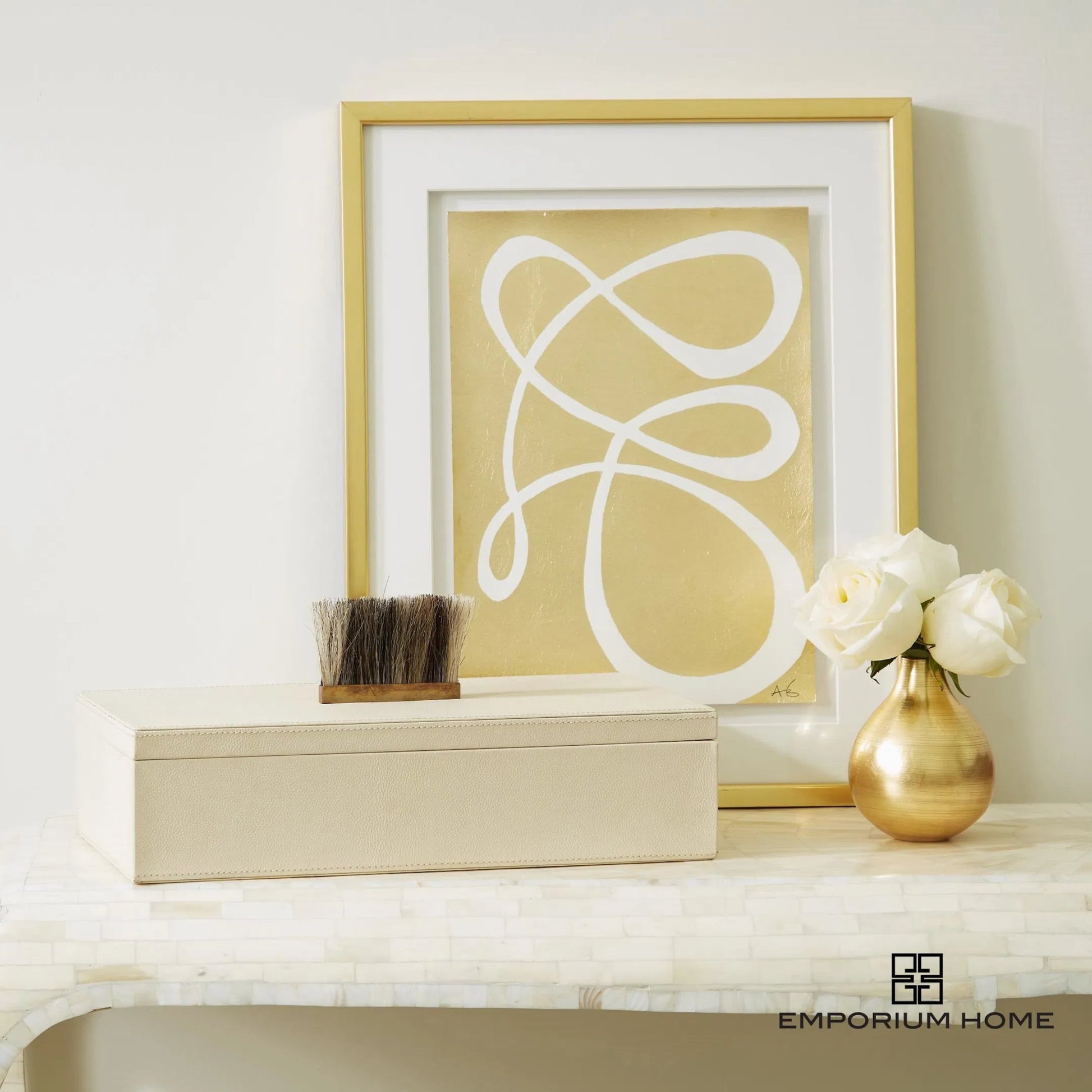Harrington Box by Global Views. Made from mdf, brass, horse hair, leather cladding in a traditional style.